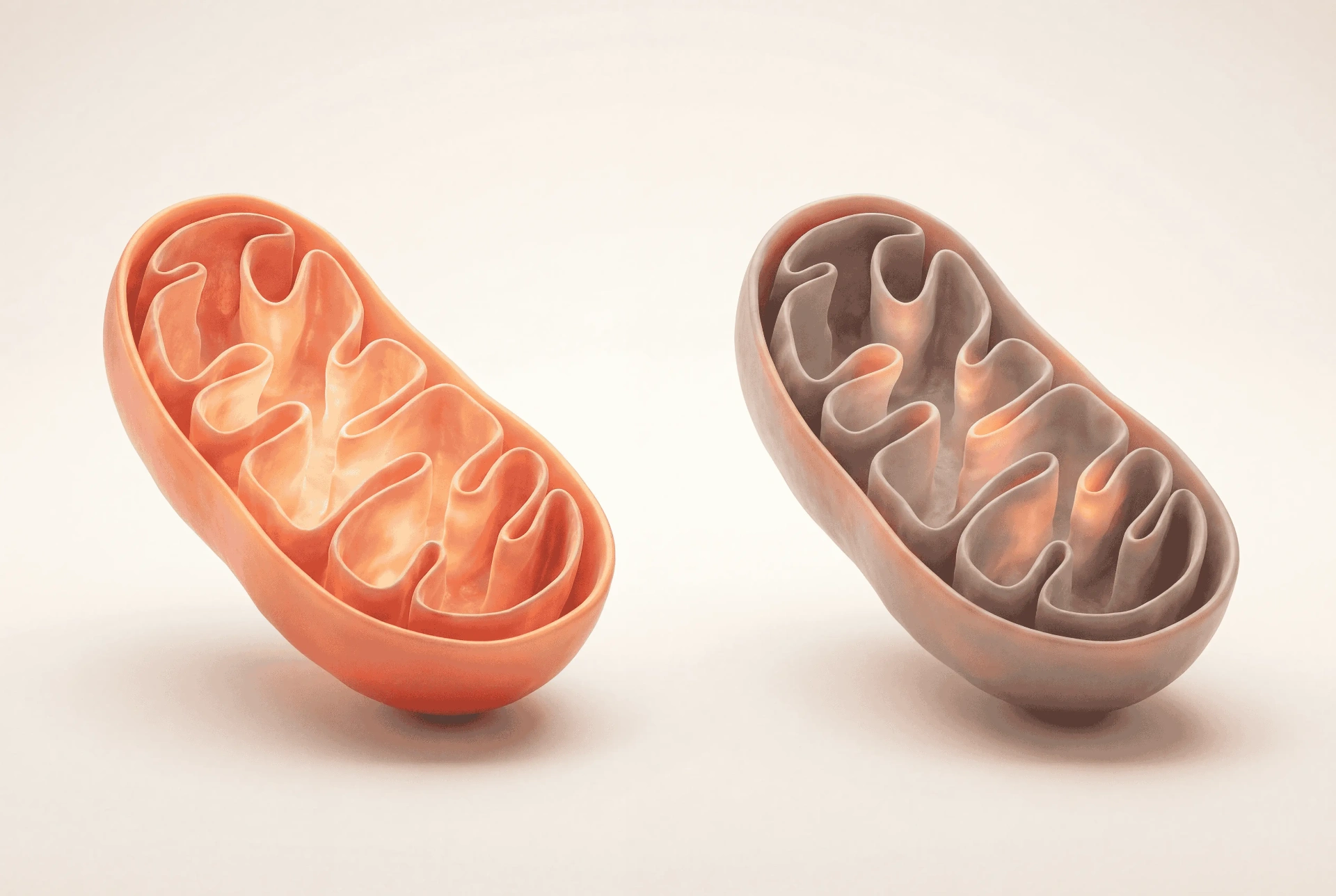 Healthy versus depleted mitochondria showing ATP production collapse